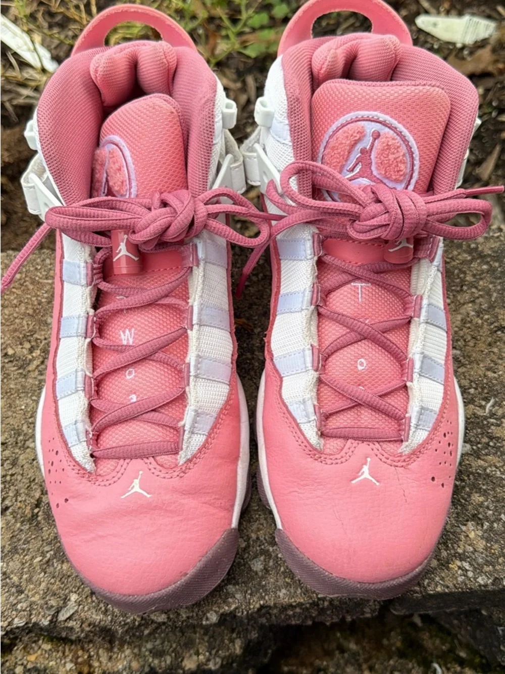 Girls' Pink and White air Jordan 6 rings Basketball Shoes
